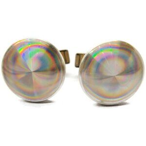 Reflective Multicolor Disc Vintage Cufflinks Round Gold Tone Signed Pat Pend